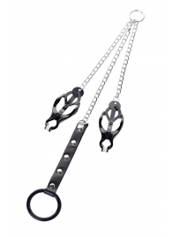 Черно-серебристые зажимы для сосков с кольцом для пениса TOYFA Metal - ToyFa - купить с доставкой в Смоленске