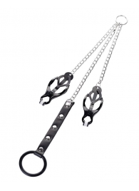 Черно-серебристые зажимы для сосков с кольцом для пениса TOYFA Metal - ToyFa - купить с доставкой в Смоленске