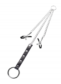 Серебристо-чёрные зажимы для сосков с кольцом для пениса TOYFA Metal - ToyFa - купить с доставкой в Смоленске