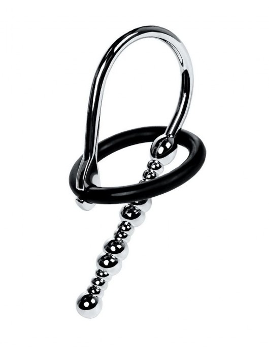 Серебристый уретральный плаг-бусины TOYFA Metal с мягким фиксириющим кольцом - ToyFa - купить с доставкой в Смоленске