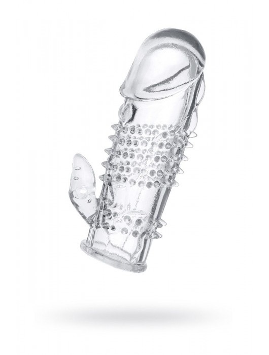 Прозрачная гелевая насадка с шипами и клиторальным отростком - 13 см. - Toyfa Basic - в Смоленске купить с доставкой