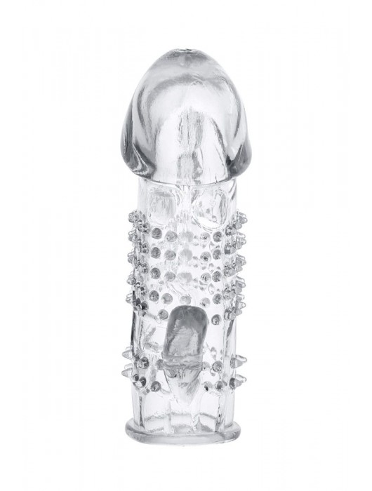 Прозрачная гелевая насадка с шипами и клиторальным отростком - 13 см. - Toyfa Basic - в Смоленске купить с доставкой