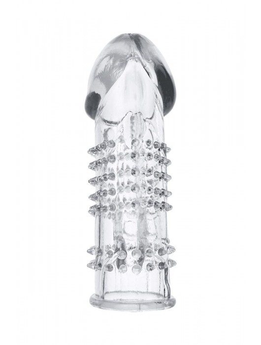 Прозрачная гелевая насадка с шипами и клиторальным отростком - 13 см. - Toyfa Basic - в Смоленске купить с доставкой