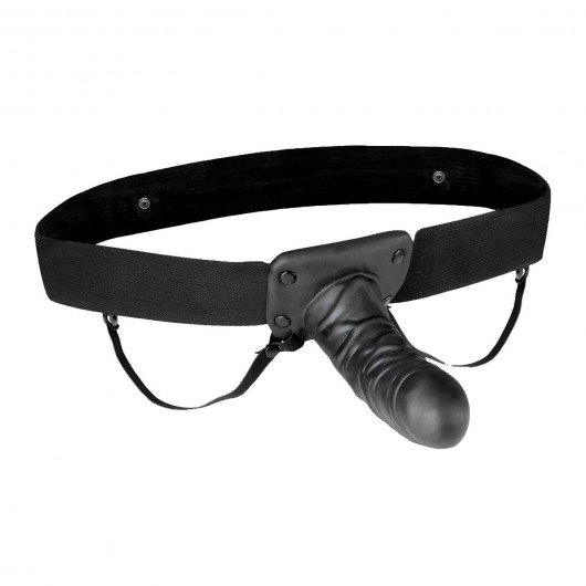 Чёрный полый страпон с вибрацией Unisex Vibrating Hollow Strap-On - 14 см. - Lux Fetish - купить с доставкой в Смоленске