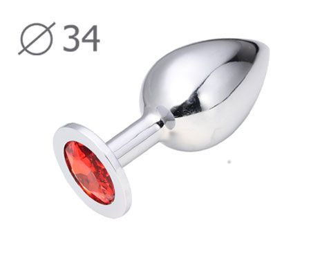 Коническая серебристая анальная втулка с красным кристаллом - 8,2 см. - Anal Jewelry Plug - купить с доставкой в Смоленске