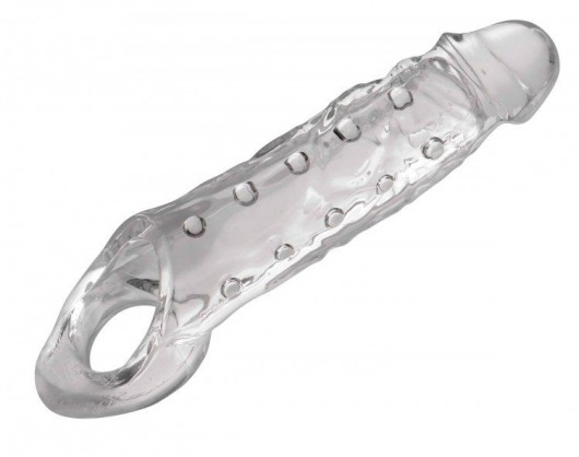 Прозразная закрытая насадка на пенис с поддержкой мошонки Clearly Ample Penis Enhancer - 22 см. - XR Brands - в Смоленске купить с доставкой