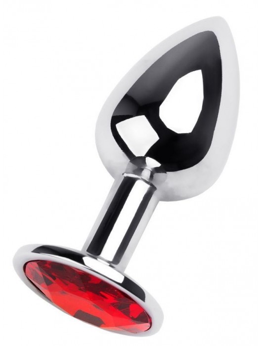 Маленькая коническая серебристая анальная пробка с красным кристаллом - 7 см. - ToyFa - купить с доставкой в Смоленске