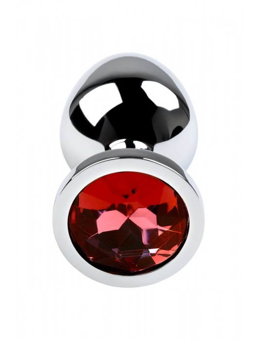 Серебристая коническая анальная пробка с красным кристаллом - 8 см. - ToyFa - купить с доставкой в Смоленске