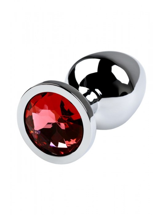 Серебристая коническая анальная пробка с красным кристаллом - 8 см. - ToyFa - купить с доставкой в Смоленске