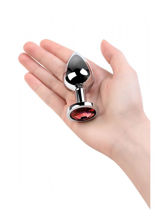 Серебристая коническая анальная пробка с красным кристаллом - 8 см. - ToyFa - купить с доставкой в Смоленске