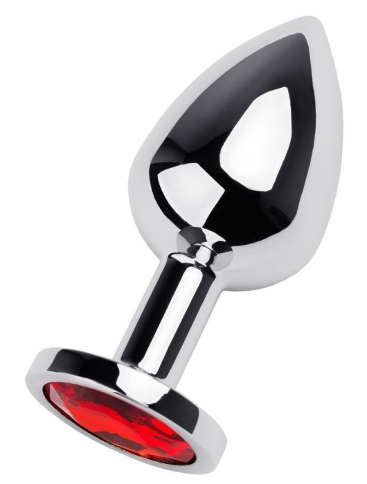 Серебристая коническая анальная пробка с красным кристаллом - 8 см. - ToyFa - купить с доставкой в Смоленске