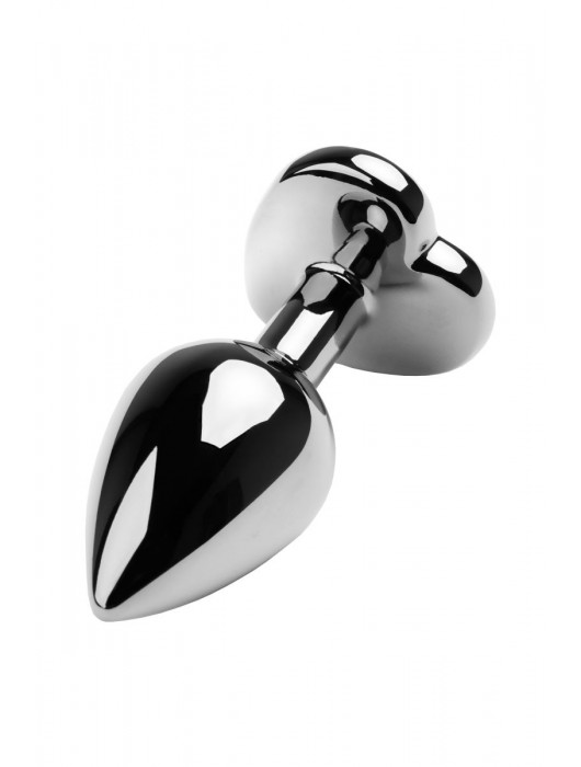 Серебристая коническая анальная пробка с красным кристаллом-сердечком - 7 см. - ToyFa - купить с доставкой в Смоленске