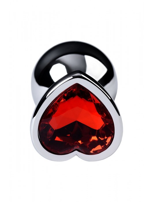 Серебристая коническая анальная пробка с красным кристаллом-сердечком - 7 см. - ToyFa - купить с доставкой в Смоленске