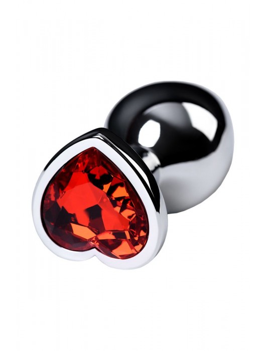 Серебристая коническая анальная пробка с красным кристаллом-сердечком - 7 см. - ToyFa - купить с доставкой в Смоленске