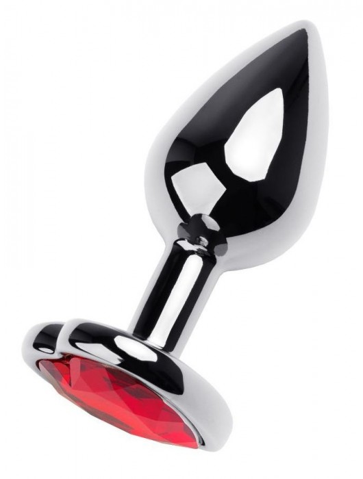 Серебристая коническая анальная пробка с красным кристаллом-сердечком - 7 см. - ToyFa - купить с доставкой в Смоленске