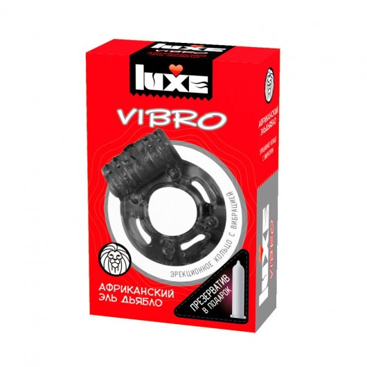 Чёрное эрекционное виброкольцо Luxe VIBRO  Африканский Эль Дьябло  + презерватив - Luxe - в Смоленске купить с доставкой