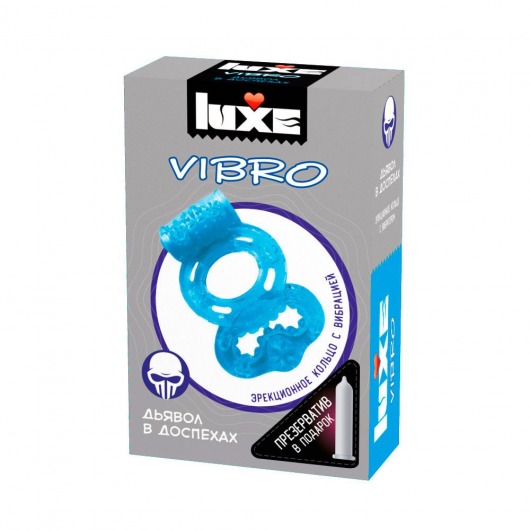 Голубое эрекционное виброкольцо Luxe VIBRO  Дьявол в доспехах  + презерватив - Luxe - в Смоленске купить с доставкой