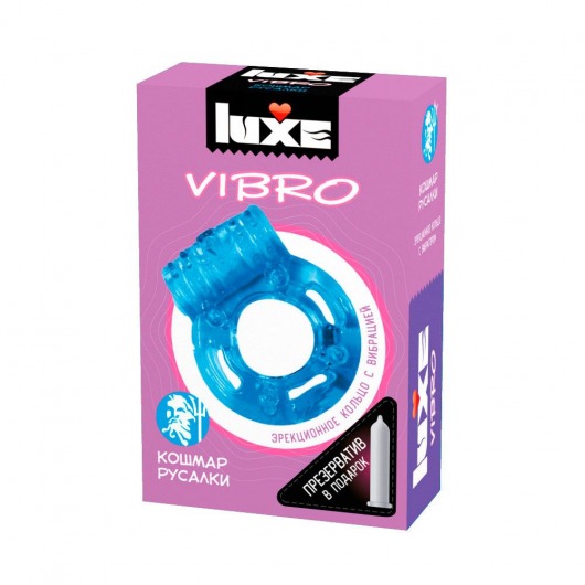 Голубое эрекционное виброкольцо Luxe VIBRO  Кошмар русалки  + презерватив - Luxe - в Смоленске купить с доставкой