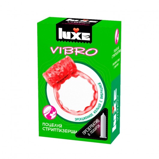 Розовое эрекционное виброкольцо Luxe VIBRO  Поцелуй стриптизёрши  + презерватив - Luxe - в Смоленске купить с доставкой