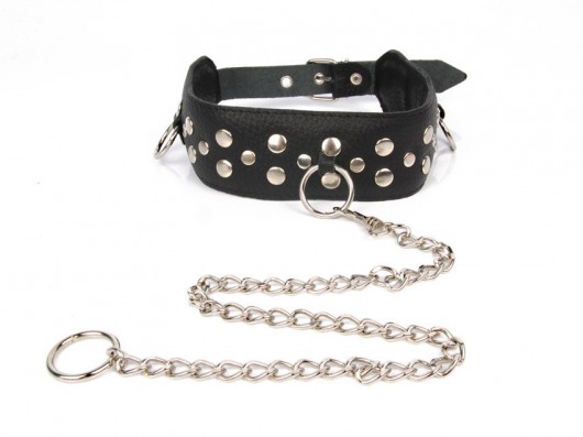 Черный ошейник с заклепками с металлическим поводком-цепочкой - Notabu - купить с доставкой в Смоленске
