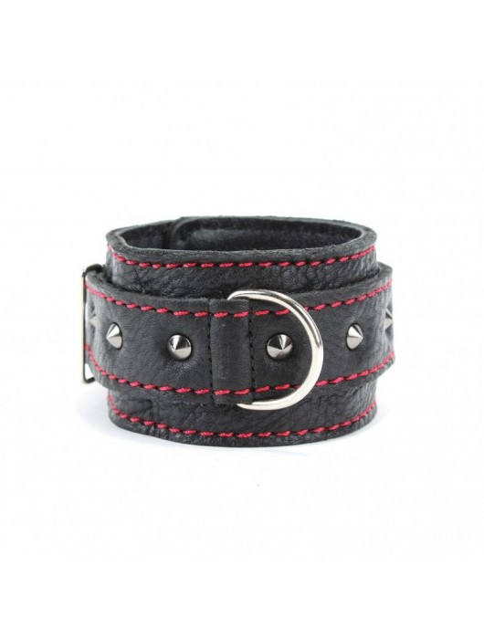 Черные оковы с шипами и контрастной строчкой - БДСМ Арсенал - купить с доставкой в Смоленске