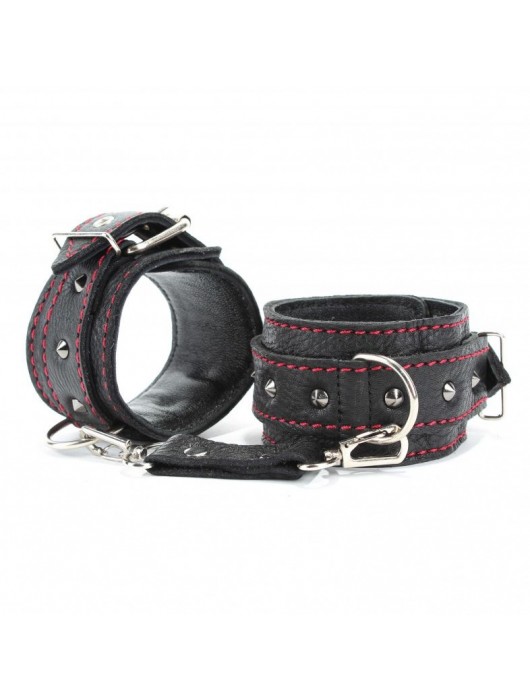 Черные оковы с шипами и контрастной строчкой - БДСМ Арсенал - купить с доставкой в Смоленске