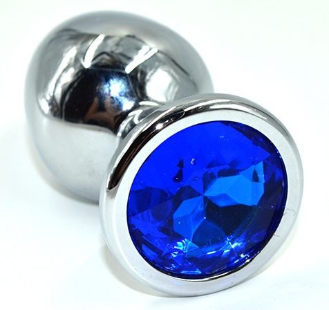 Серебристая анальная пробка из нержавеющей стали с синим кристаллом - 8,5 см. - Kanikule - купить с доставкой в Смоленске