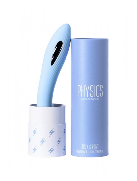 Голубой силиконовый вибратор с электростимуляцией TESLA G-POINT - 21 см. - ToyFa - купить с доставкой в Смоленске