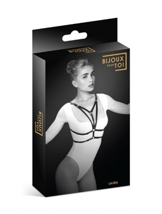 Черная упряжь на грудь Laura - Bijoux Pour Toi - купить с доставкой в Смоленске