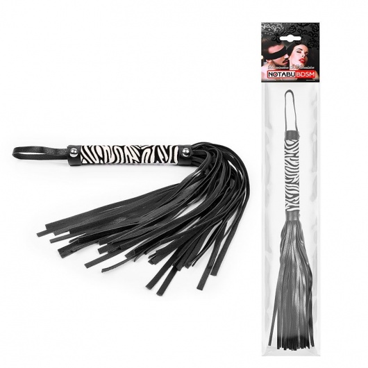Черная многохвостовая плеть с круглой ручкой-зеброй - 39 см. - Notabu - купить с доставкой в Смоленске