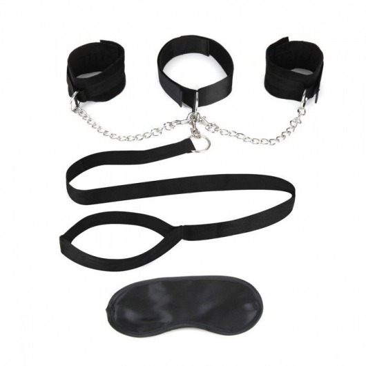 Чёрный ошейник с наручниками и поводком Collar Cuffs   Leash Set - Lux Fetish - купить с доставкой в Смоленске