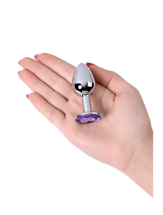 Серебристая конусовидная анальная пробка с фиолетовым кристаллом - 7 см. - ToyFa - купить с доставкой в Смоленске