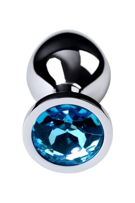Серебристая конусовидная анальная пробка с голубым кристаллом - 8 см. - ToyFa - купить с доставкой в Смоленске