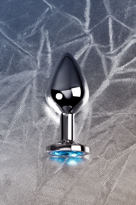 Серебристая конусовидная анальная пробка с голубым кристаллом - 8 см. - ToyFa - купить с доставкой в Смоленске