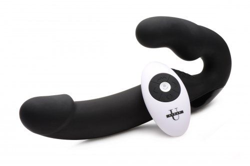 Черный безремневой страпон Urge Silicone Strap On с пультом ДУ - 24 см. - XR Brands - купить с доставкой в Смоленске