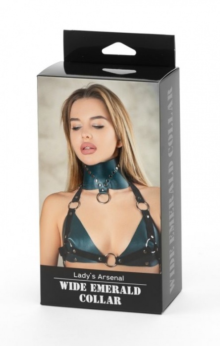 Изумрудный широкий ошейник Ladys Arsenal с заклепками - БДСМ Арсенал - купить с доставкой в Смоленске