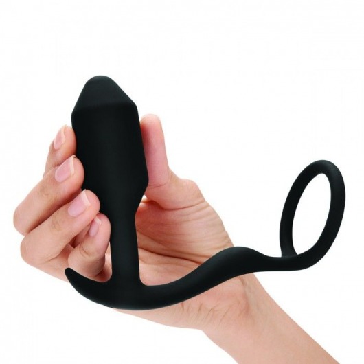 Черное эрекционное кольцо с анальным плагом Snug   Tug - b-Vibe - в Смоленске купить с доставкой