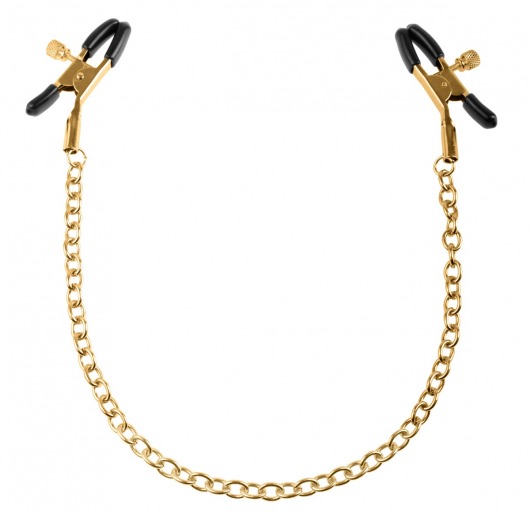 Чёрные с золотом зажимы на соски Gold Chain Nipple Clamps - Pipedream - купить с доставкой в Смоленске