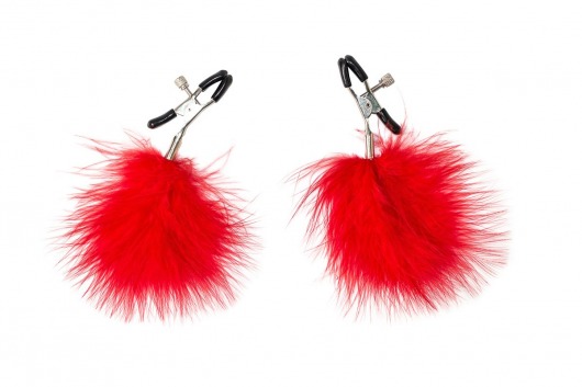 Зажимы на соски с красным пухом Euphoric - Lola Games - купить с доставкой в Смоленске