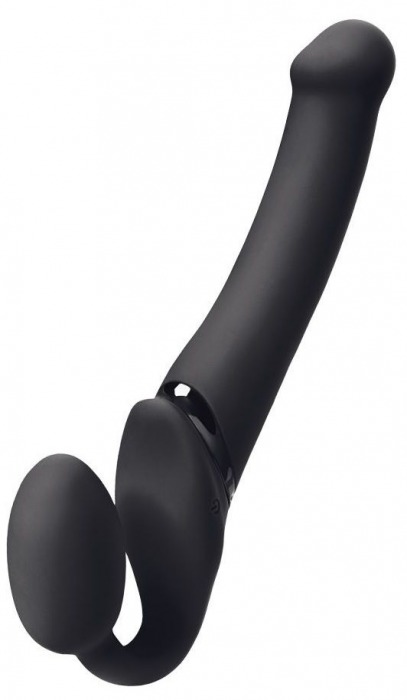 Черный безремневой вибрострапон Silicone Bendable Strap-On M - Strap-on-me - купить с доставкой в Смоленске