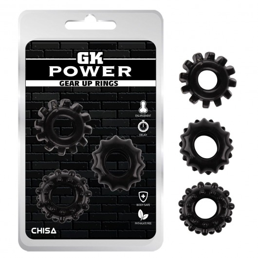 Набор из 3 черных эрекционных колец Gear Up Rings - Chisa - в Смоленске купить с доставкой