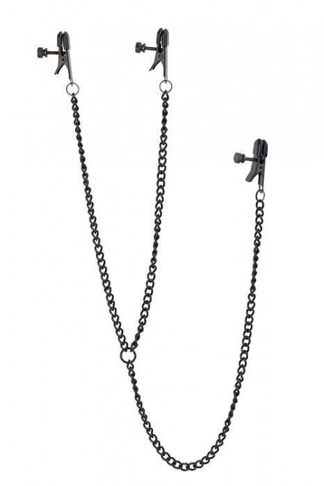 Черные зажимы на соски и клитор на цепочке DELUXE NIPPLE   CLIT CLAMPS - Dream Toys - купить с доставкой в Смоленске