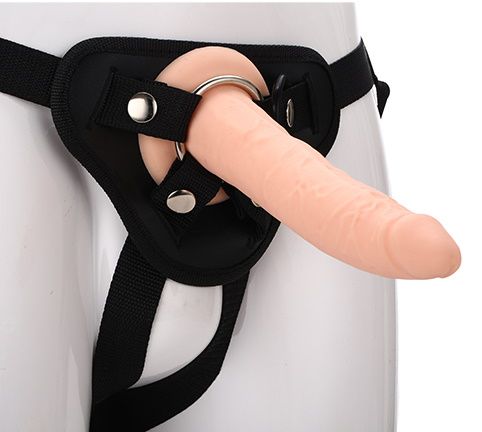 Телесный страпон на черных трусиках STRAP ON REAL DILDO - 20 см. - Dream Toys - купить с доставкой в Смоленске