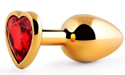 Золотистая анальная пробка с красным стразом-сердечком - 8 см. - Anal Jewelry Plug - купить с доставкой в Смоленске