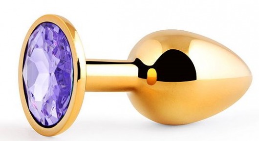 Золотистая анальная пробка с фиолетовым стразом - 7,2 см. - Anal Jewelry Plug - купить с доставкой в Смоленске