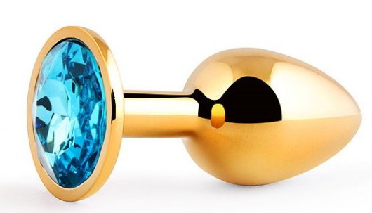 Золотистая анальная пробка с голубым стразом - 7,2 см. - Anal Jewelry Plug - купить с доставкой в Смоленске