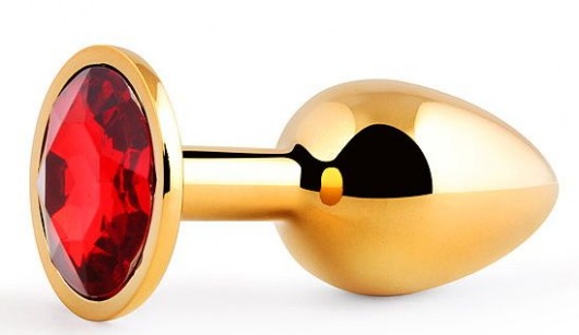 Золотистая анальная пробка с красным стразом - 7,2 см. - Anal Jewelry Plug - купить с доставкой в Смоленске