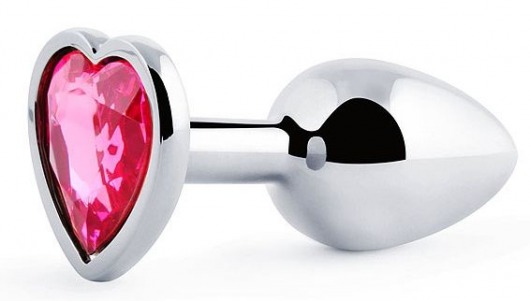 Серебристая анальная пробка с розовым кристаллом-сердечком - 7 см. - Anal Jewelry Plug - купить с доставкой в Смоленске