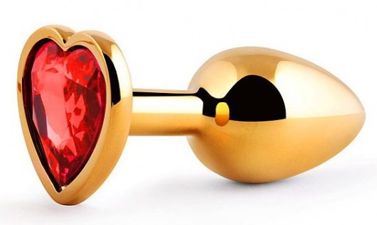 Золотистая анальная пробка с красным стразом-сердечком - 7 см. - Anal Jewelry Plug - купить с доставкой в Смоленске