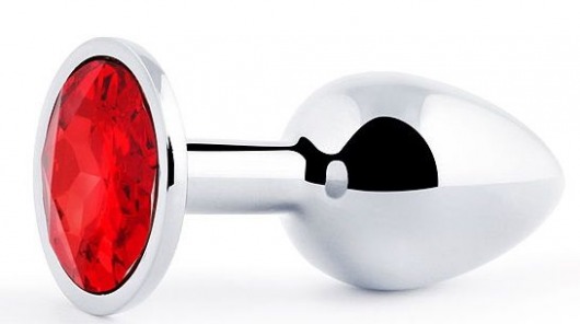 Серебристая анальная пробка с красным стразом - 7,2 см. - Anal Jewelry Plug - купить с доставкой в Смоленске